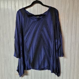 Simply Vera Wang Womens Textured Patchwork Blue and Black Blouses Size 0X